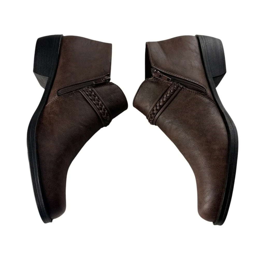 Easy Street Jalia Brown Braided Ankle Booties Womens 11M Comfort Wave 31-5826